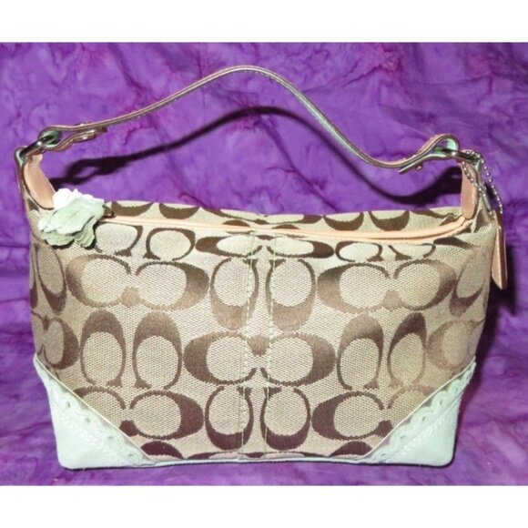 Coach 2000's Y2K Signature Collection Khaki Canvas & Green Suede demi baguette - Picture 1 of 14
